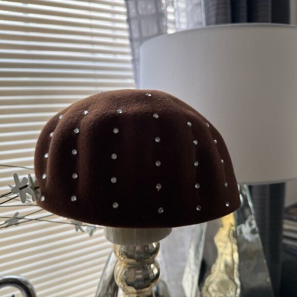 VTG Brown Wool Rhinestone Studded Hat main image 9